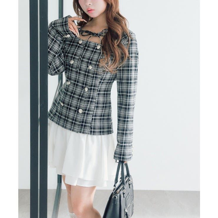 ネイビー | 【OLIVE des OLIVE】異素材ドッキングワンピース | NICE CLAUP / OLIVE des OLIVE　OUTLET