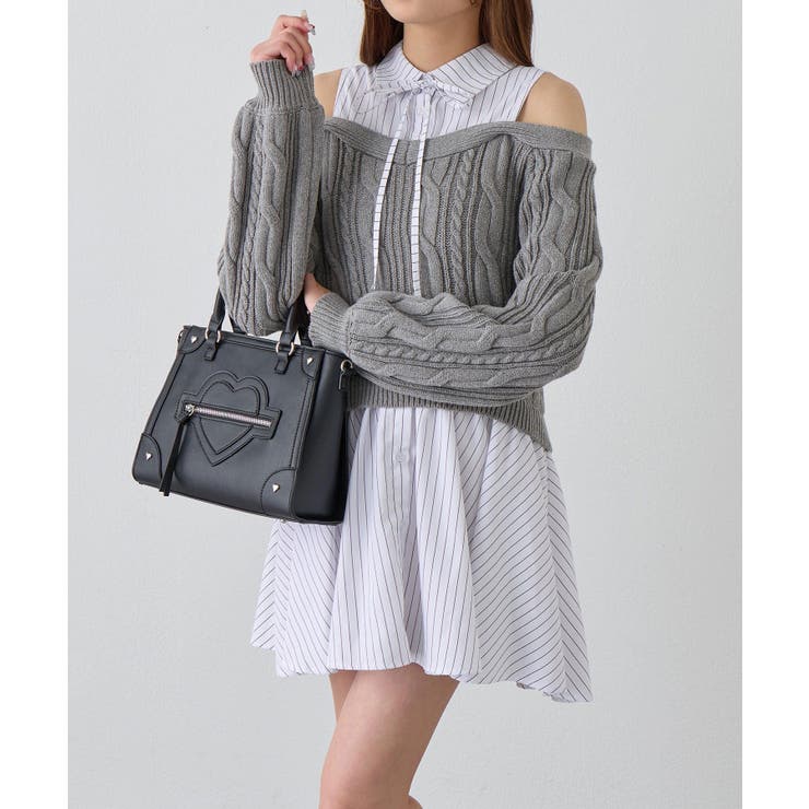 トップグレー | 【OLIVE des OLIVE】肩あきドッキングワンピ | NICE CLAUP / OLIVE des OLIVE　OUTLET