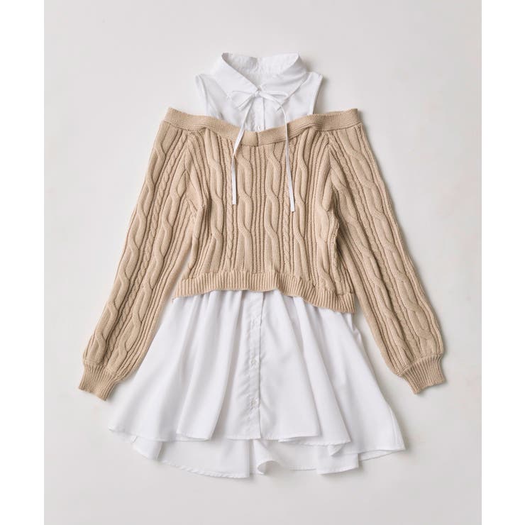 ベージュ | 【OLIVE des OLIVE】肩あきドッキングワンピ | NICE CLAUP / OLIVE des OLIVE　OUTLET