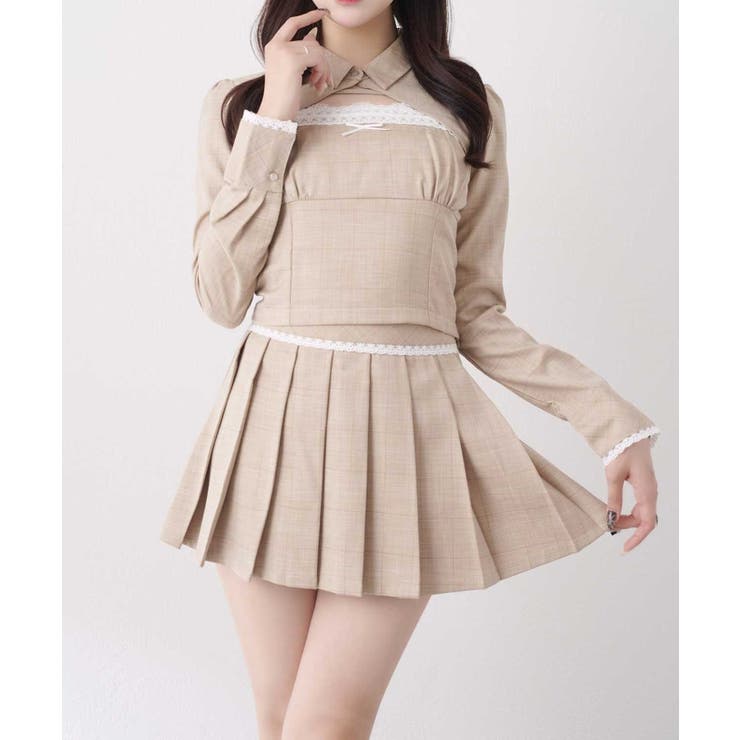 ベージュ | 【Belle Charme】レースプリーツミニスカート | NICE CLAUP / OLIVE des OLIVE　OUTLET