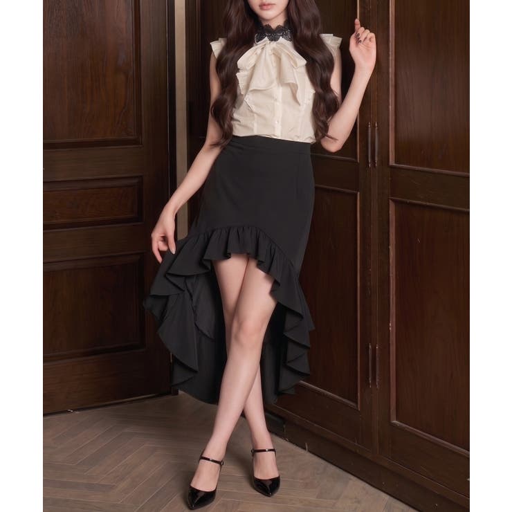 【Belle Charme】アシンメトリーフリルスカート | NICE CLAUP / OLIVE des OLIVE　OUTLET | 詳細画像1 