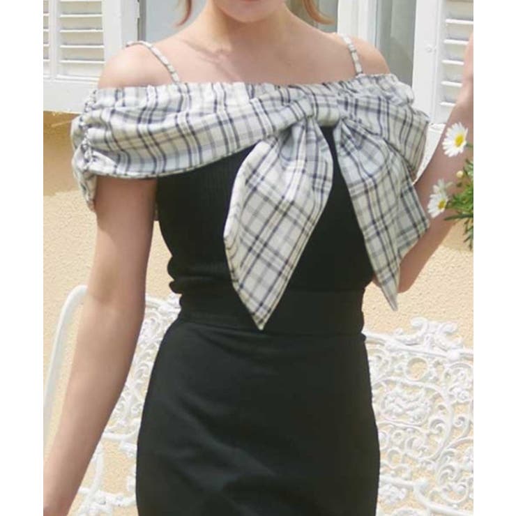 ブラック | 【Belle Charme】フロントリボンオフショルダートップス | NICE CLAUP / OLIVE des OLIVE　OUTLET