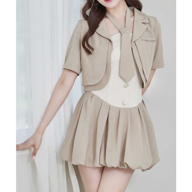 ベージュ | 【Belle Charme】ミニリボンショートスリーブジャケット | NICE CLAUP / OLIVE des OLIVE　OUTLET