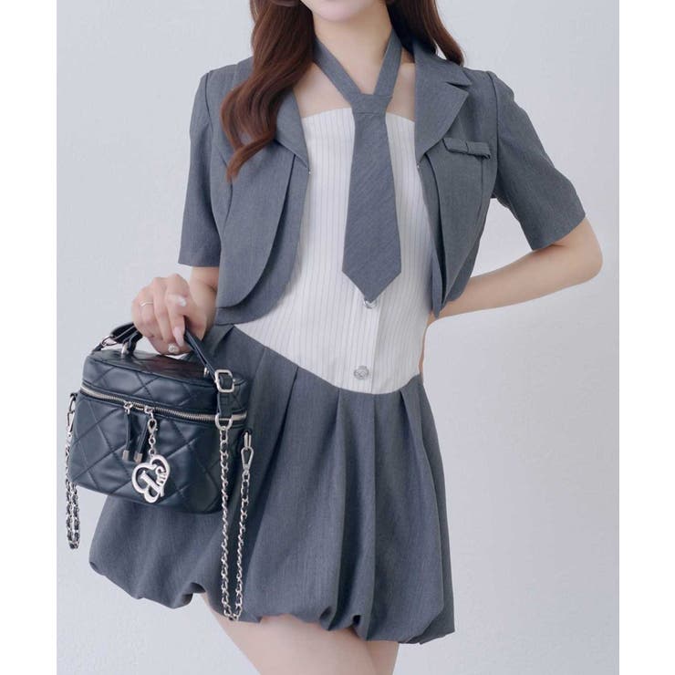 チャコール | 【Belle Charme】ミニリボンショートスリーブジャケット | NICE CLAUP / OLIVE des OLIVE　OUTLET