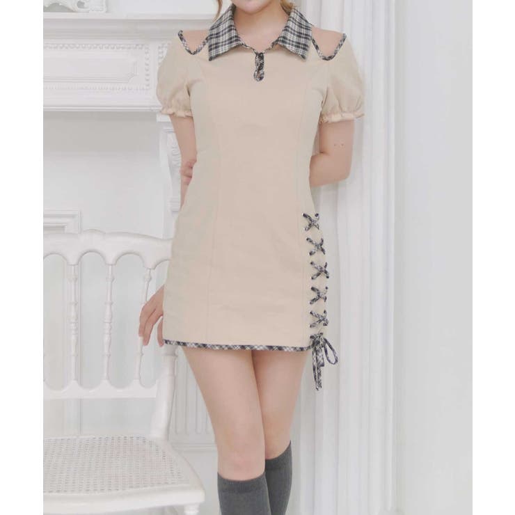 ベージュ | 【Belle Charme】レースアップポロミニワンピース | NICE CLAUP / OLIVE des OLIVE　OUTLET