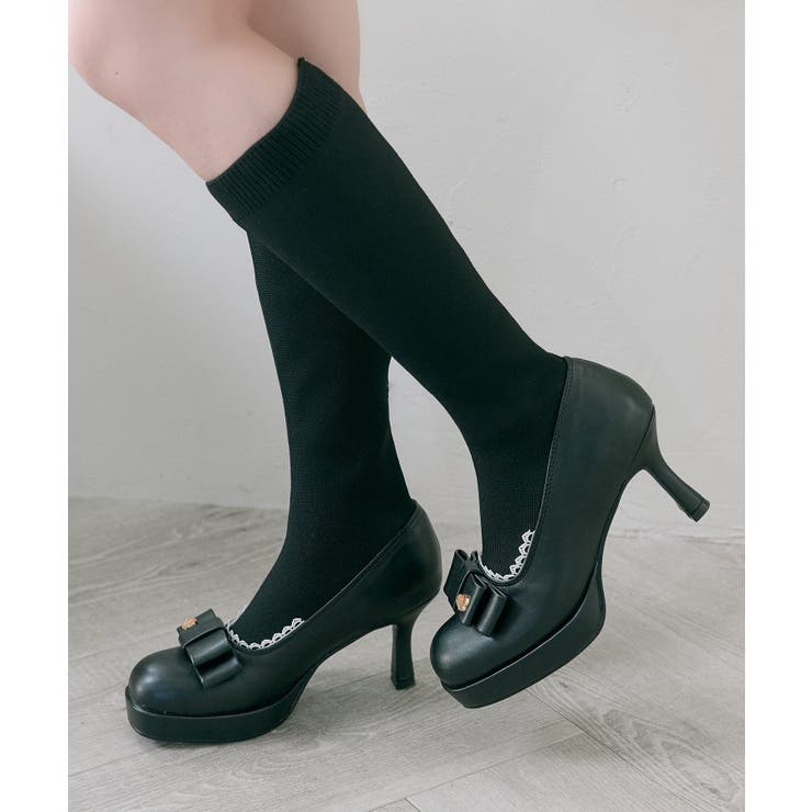 ブラック | 【Belle Charme】Ribbon Sock Boots | NICE CLAUP / OLIVE des OLIVE　OUTLET