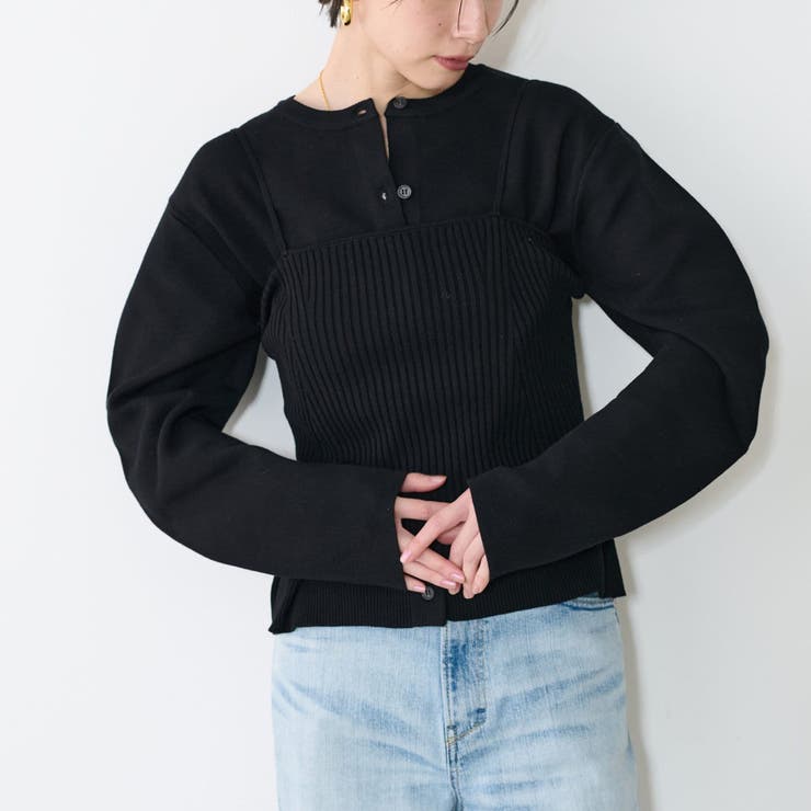 ブラック | 【LARUTA】Wジャガードバナナスリーブカーデ | RMAF　NICE CLAUP / OLIVE des OLIVE