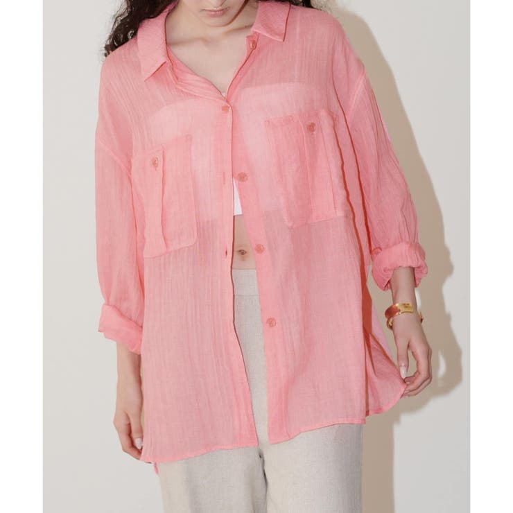 ピンク | 【LARUTA】シアーサファリポケット付きシャツ | NICE CLAUP / OLIVE des OLIVE　OUTLET