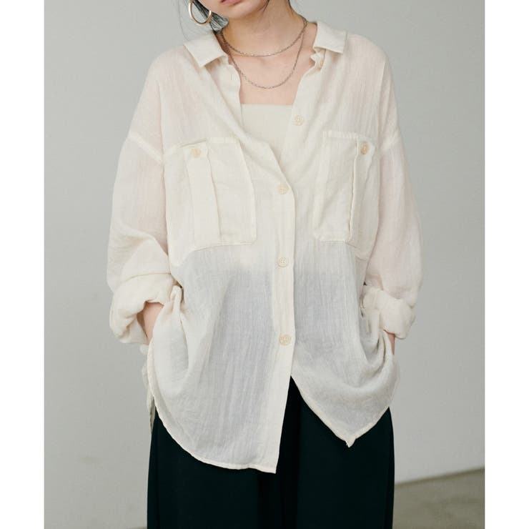 Lベージュ | 【LARUTA】シアーサファリポケット付きシャツ | NICE CLAUP / OLIVE des OLIVE　OUTLET