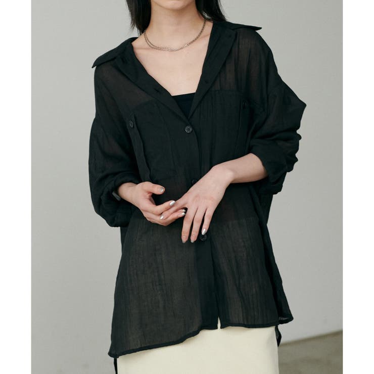 ブラック | 【LARUTA】シアーサファリポケット付きシャツ | NICE CLAUP / OLIVE des OLIVE　OUTLET