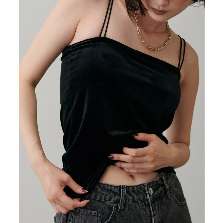 ブラック | 【LARUTA】カップ付きベロアキャミ | NICE CLAUP / OLIVE des OLIVE　OUTLET