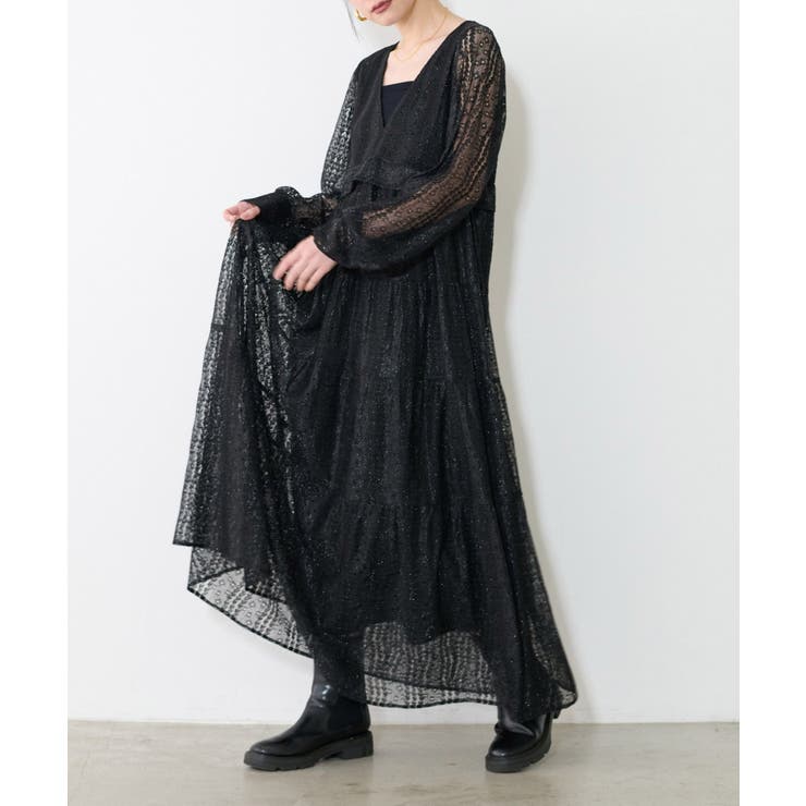 ブラック | 【LARUTA】レース切替ロングワンピース | NICE CLAUP / OLIVE des OLIVE　OUTLET