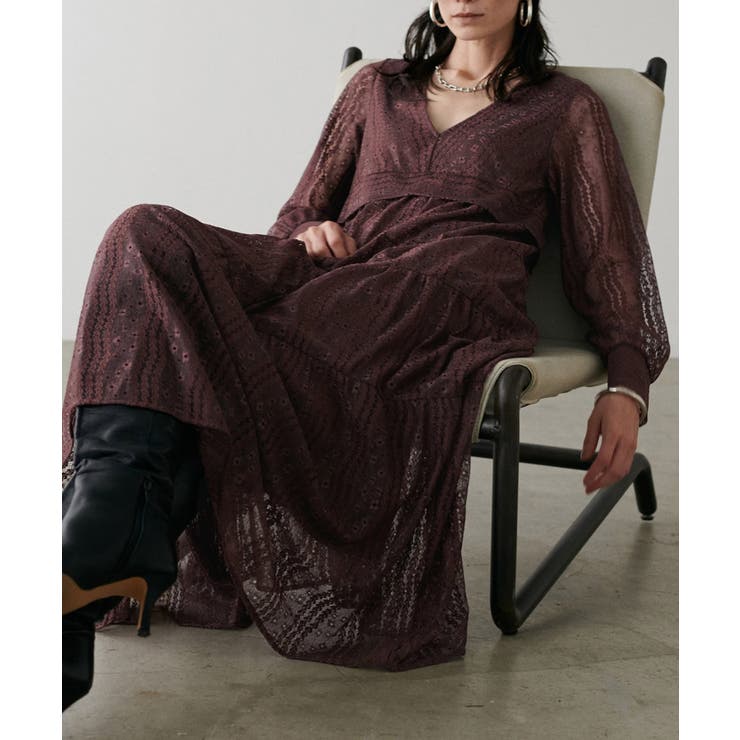 ブラウン | 【LARUTA】レース切替ロングワンピース | NICE CLAUP / OLIVE des OLIVE　OUTLET