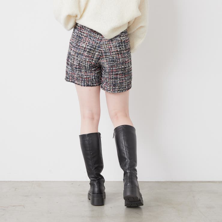 ツィードショートパンツ rienda | デザインウエストツイードショートパンツ (ショートパンツ