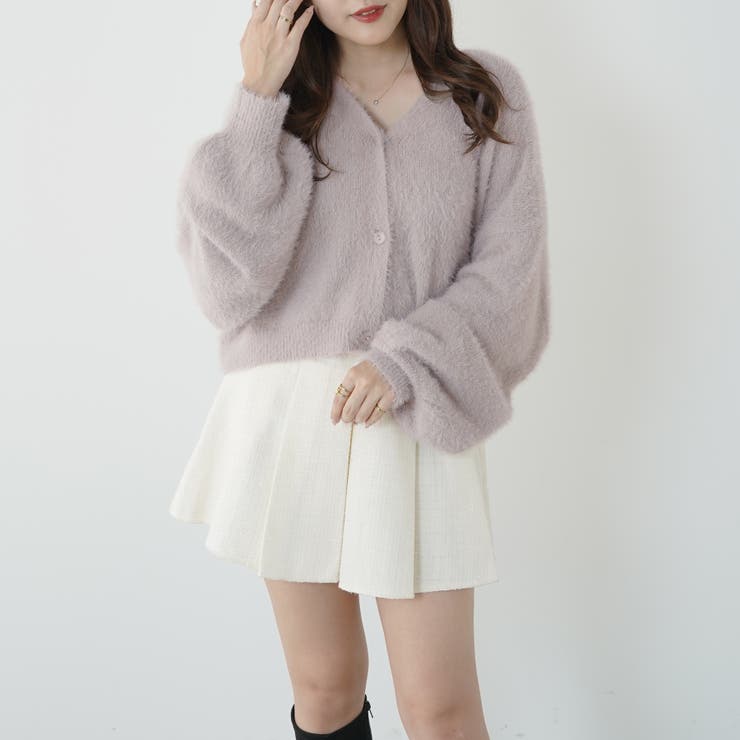 グレージュ | シャギーヤーンショート丈カーディガン | RMAF　NICE CLAUP / OLIVE des OLIVE