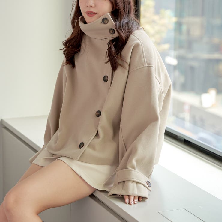 ニットモッサライトスタンドカラーショートジャケット[品番