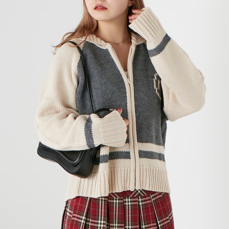 トップグレー | 【MARCHES】ジャガードニットZIPカーデ | RMAF　NICE CLAUP / OLIVE des OLIVE
