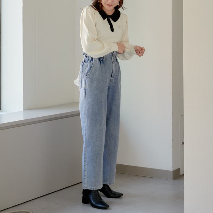 後ろ姿も可愛い！】後ウエストレースアップデニムパンツ[品番
