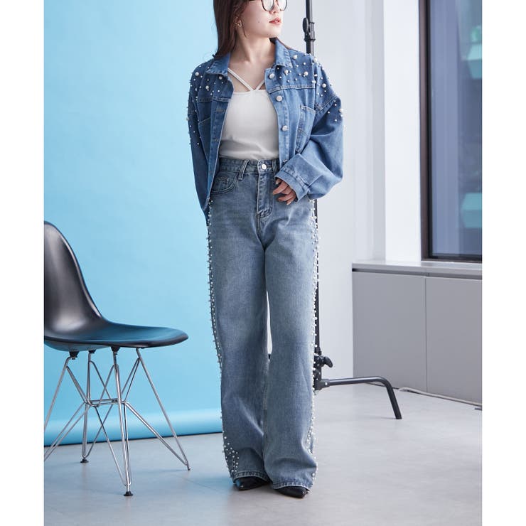 WEB限定】サイドパールデニム[品番：NCLW0012707]｜NICE CLAUP / OLIVE