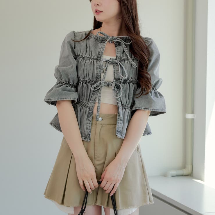シャーリングブラウス5分袖[品番：OLOW0013131]｜RMAF NICE CLAUP