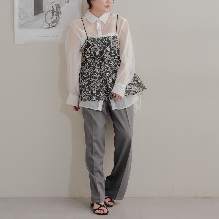 シフォン刺繍キャミソールブラウス シフォンペプラムキャミソールブラウス | レディース