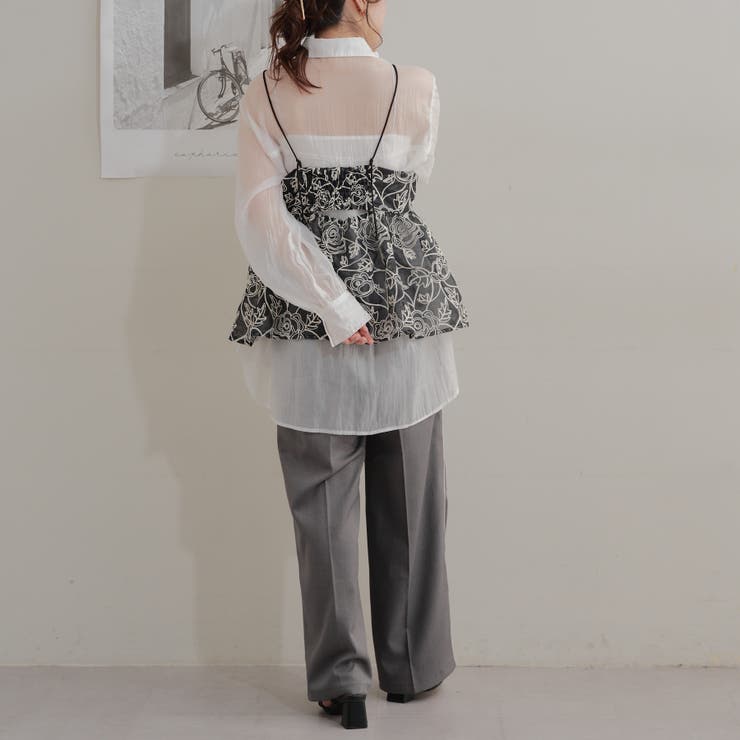 シフォン刺繍キャミソールブラウス シアー花刺繍キャミブラウス[品番：OLOW0013132]｜RMAF NICE