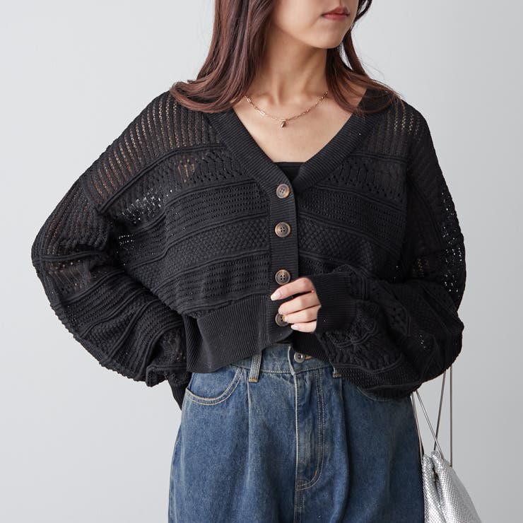 透かし編みニットカーデ[品番：NCLW0012496]｜NICE CLAUP / OLIVE des