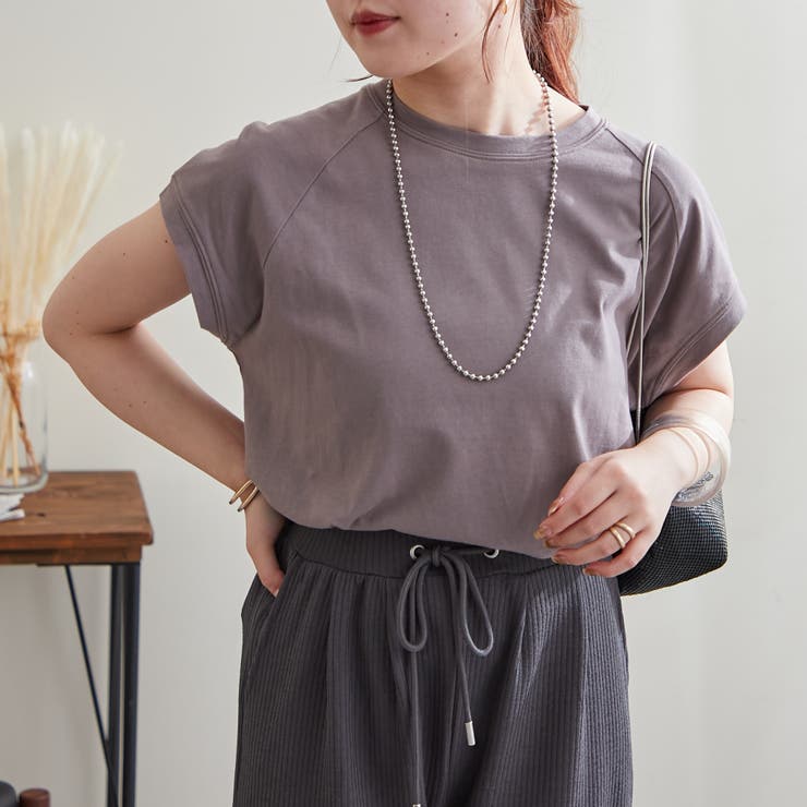 ブラウン | 【コットン100％、サスティナブル】8色展開オーガニックコットンフレンチTシャツ | NICE CLAUP / OLIVE des OLIVE　OUTLET