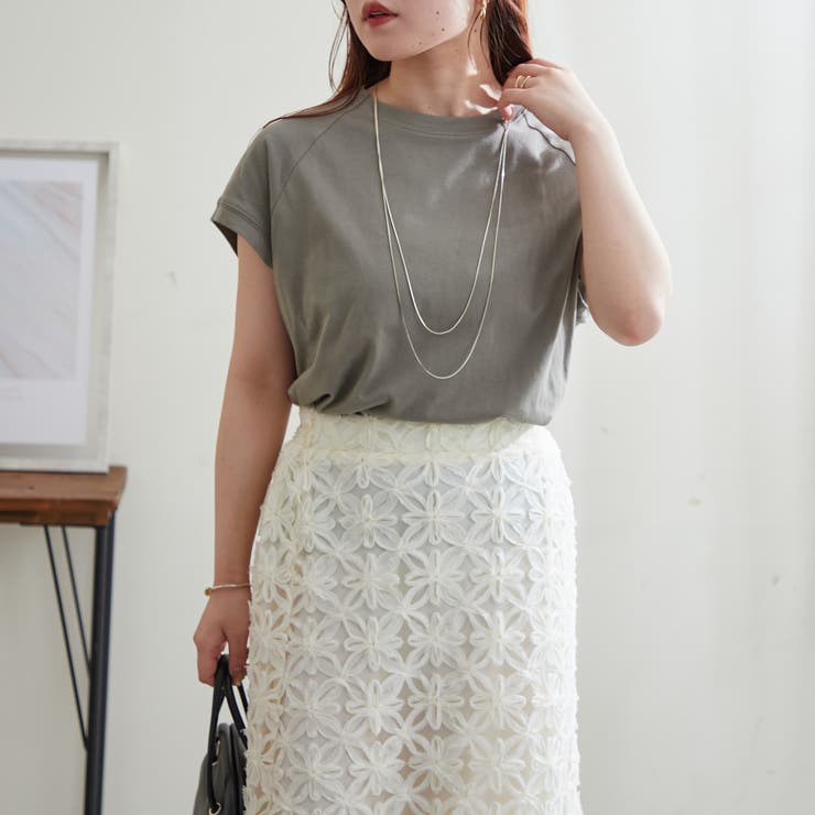 カーキ | 【コットン100％、サスティナブル】8色展開オーガニックコットンフレンチTシャツ | NICE CLAUP / OLIVE des OLIVE　OUTLET