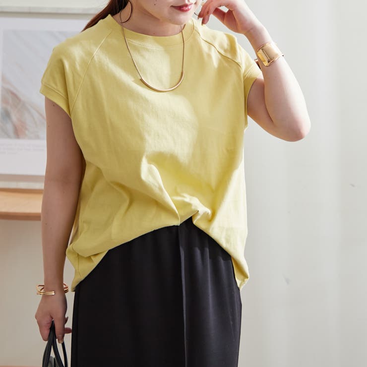 イエロー | 【コットン100％、サスティナブル】8色展開オーガニックコットンフレンチTシャツ | NICE CLAUP / OLIVE des OLIVE　OUTLET