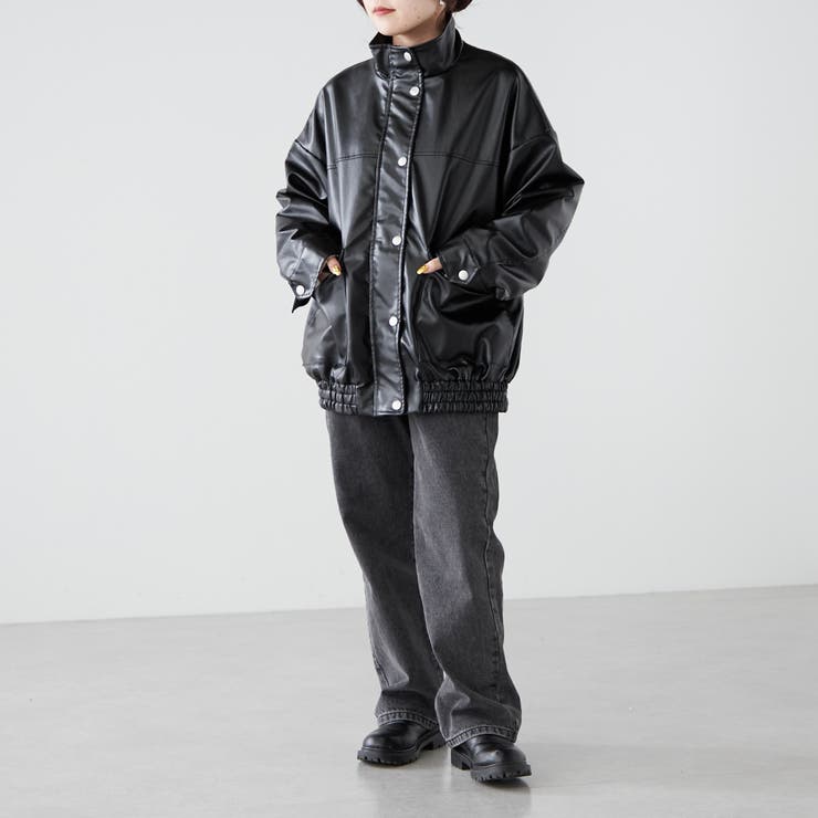 フェイクレザーオーバーサイズブルゾン[品番：NCLW0012223]｜NICE
