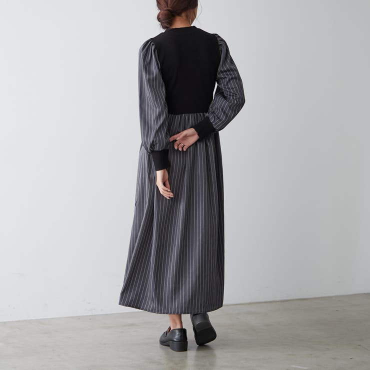 長袖チェック切替ワンピース[品番：NCLW0012426]｜NICE CLAUP / OLIVE