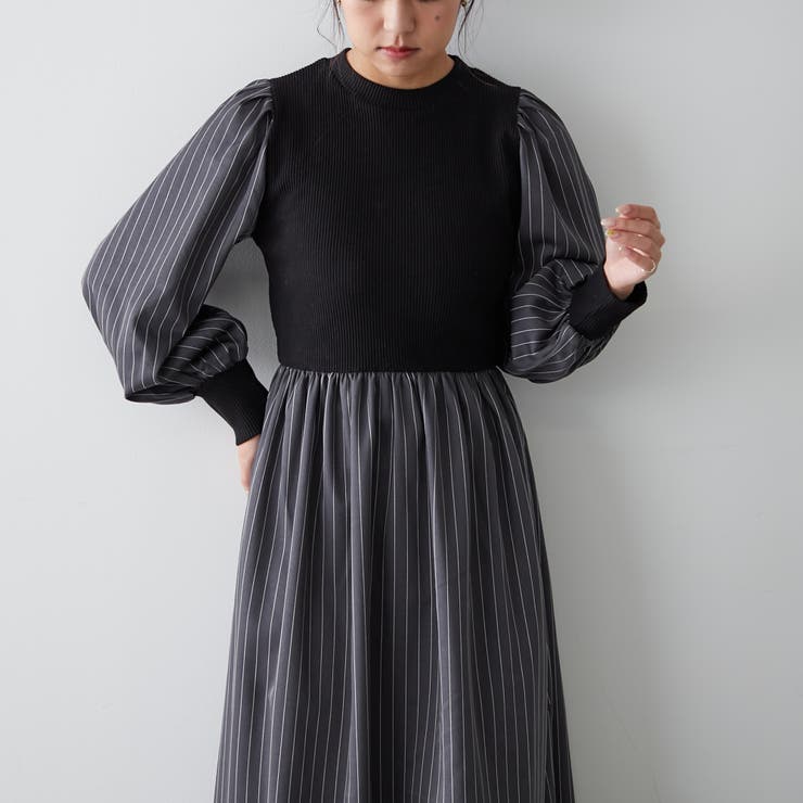 長袖チェック切替ワンピース[品番：NCLW0012426]｜NICE CLAUP / OLIVE