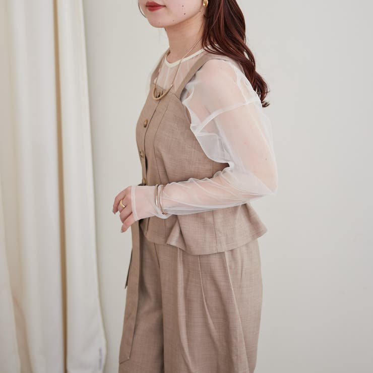 2枚SET】ウエストリボンビスチェ＆ワイドパンツ[品番