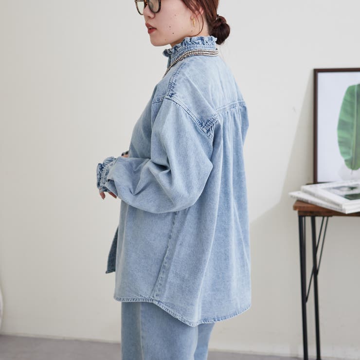 フリルデニムブラウス[品番：NCLW0012797]｜NICE CLAUP / OLIVE