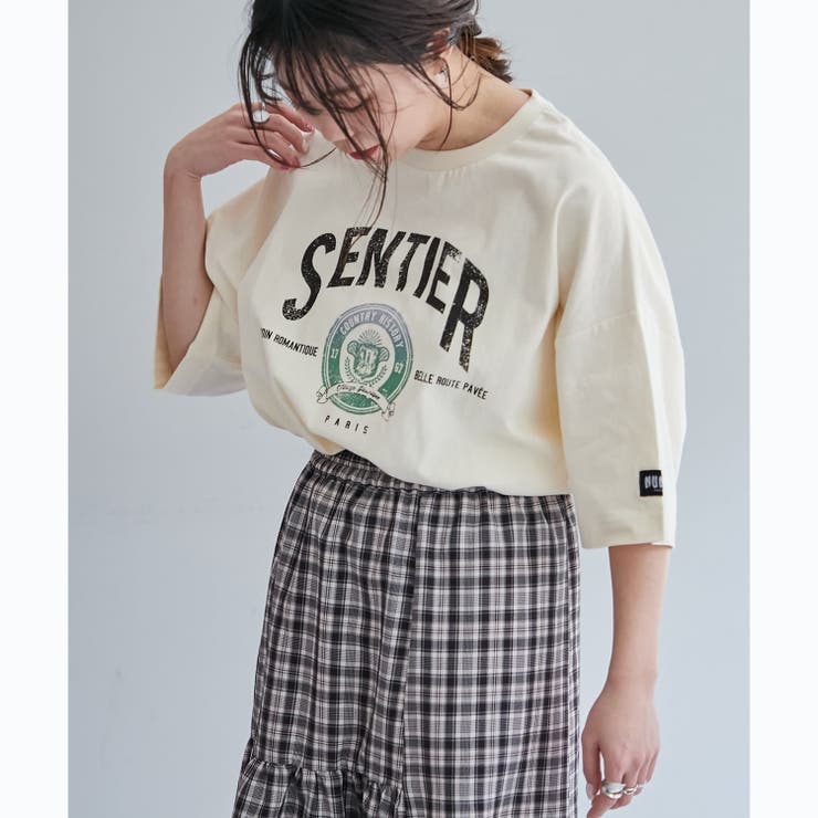 Lベージュ | 【ユニセックス】 古着風ロゴTシャツ | NICE CLAUP / OLIVE des OLIVE　OUTLET