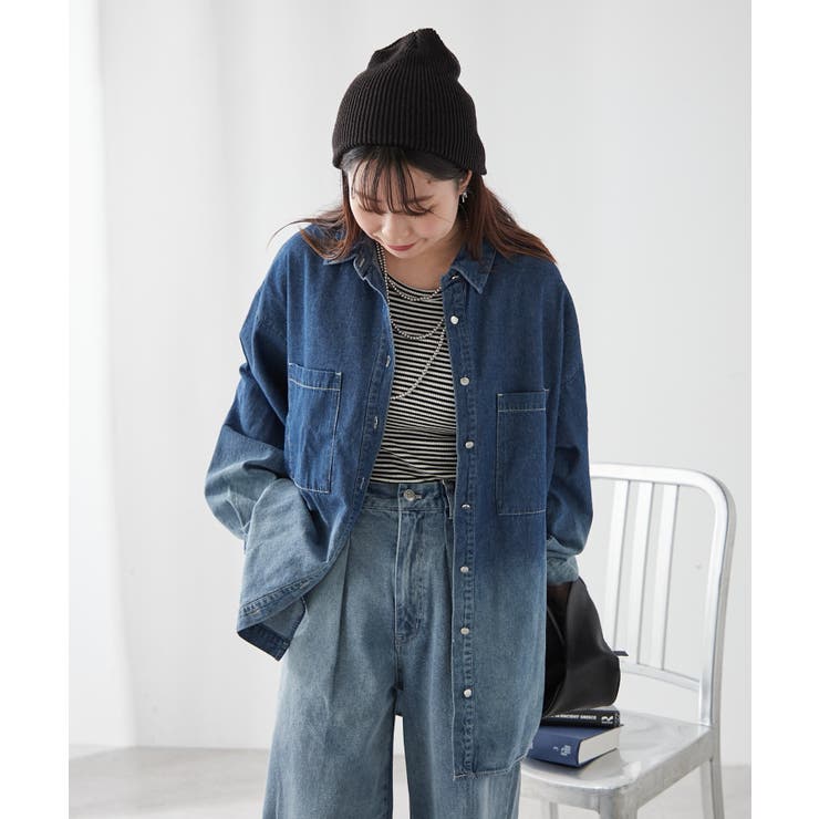 【ユニセックス】 グラデーションデニムBIGシャツ | NICE CLAUP / OLIVE des OLIVE　OUTLET | 詳細画像21 