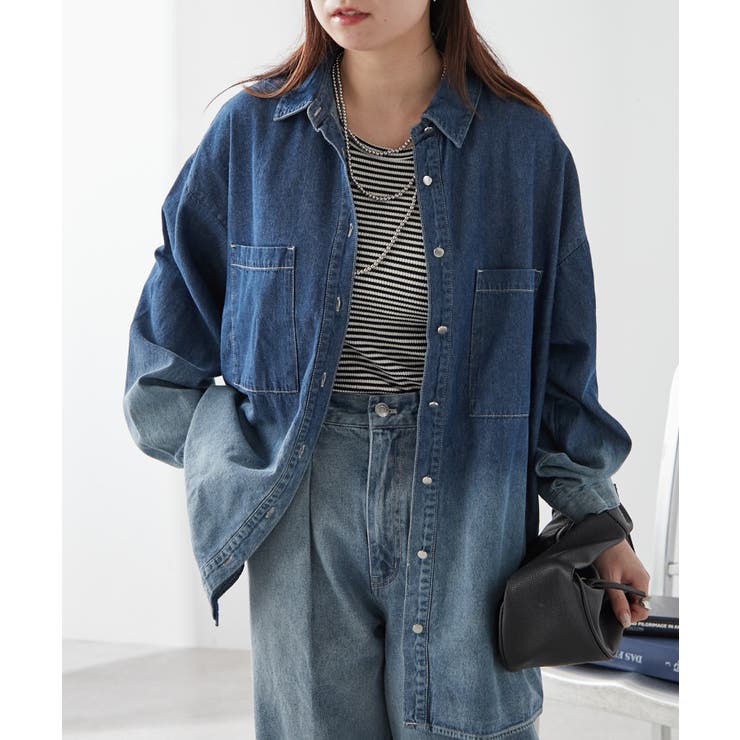 ブルー | 【ユニセックス】 グラデーションデニムBIGシャツ | NICE CLAUP / OLIVE des OLIVE　OUTLET