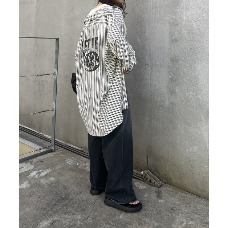 【NUNIFE】バックプリントストライプシャツ | NICE CLAUP / OLIVE des OLIVE　OUTLET | 詳細画像9 
