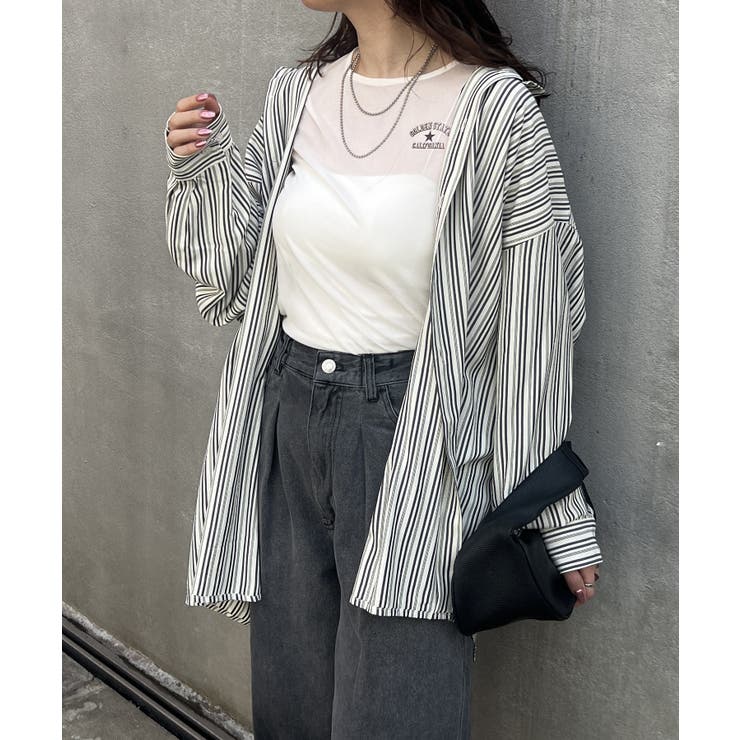 ブラック | 【NUNIFE】バックプリントストライプシャツ | NICE CLAUP / OLIVE des OLIVE　OUTLET