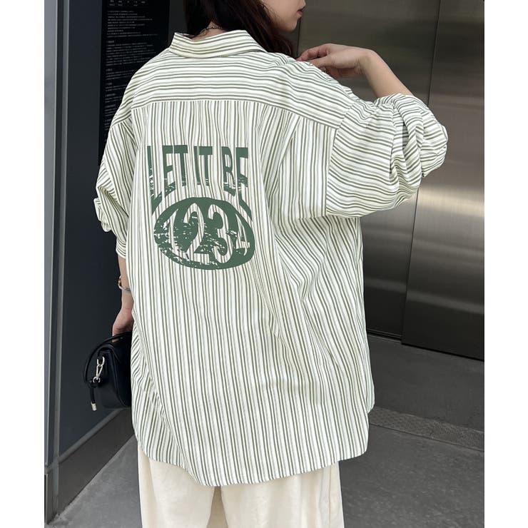 グリーン | 【NUNIFE】バックプリントストライプシャツ | NICE CLAUP / OLIVE des OLIVE　OUTLET