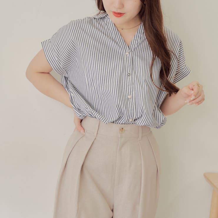 ネイビー | 【nao】後レースアップタケノコタック柄ブラウス | RMAF　NICE CLAUP / OLIVE des OLIVE