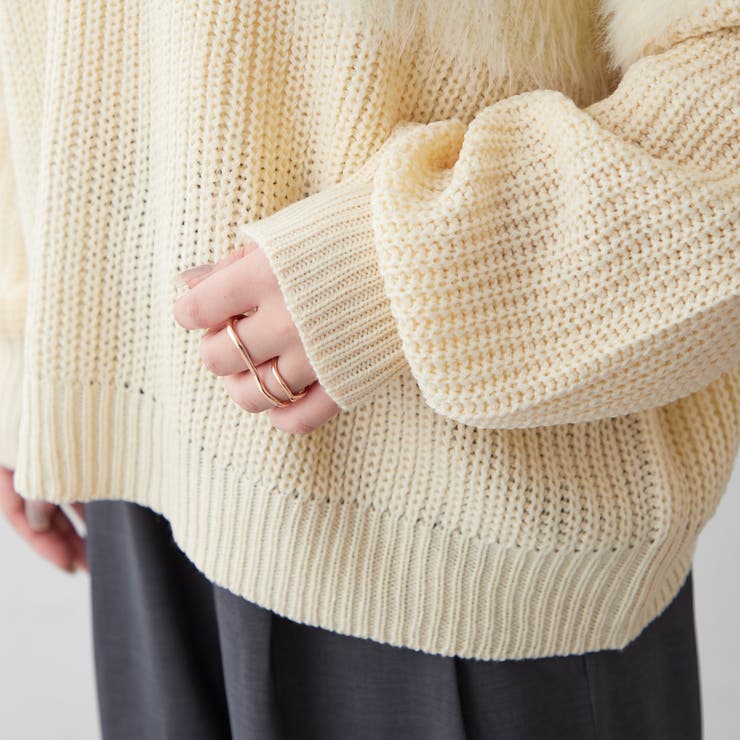 リバイバル】ふわふわシャギー切替ニットプルオーバー[品番