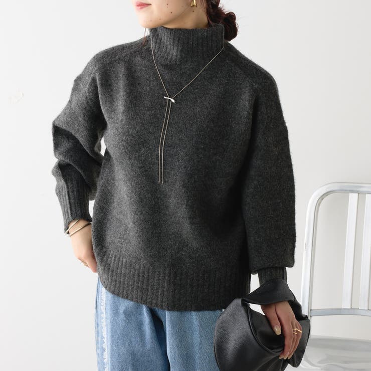 Gypsohila　カシミヤ混 ハイネックニット グレー　ワイド幅　ゆったり ヤクタッチハイネックニット[品番：OLOW0014888]｜RMAF NICE
