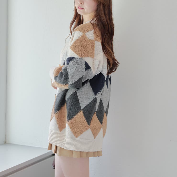 アーガイルカーディガン[品番：OLOW0014240]｜RMAF NICE CLAUP / OLIVE