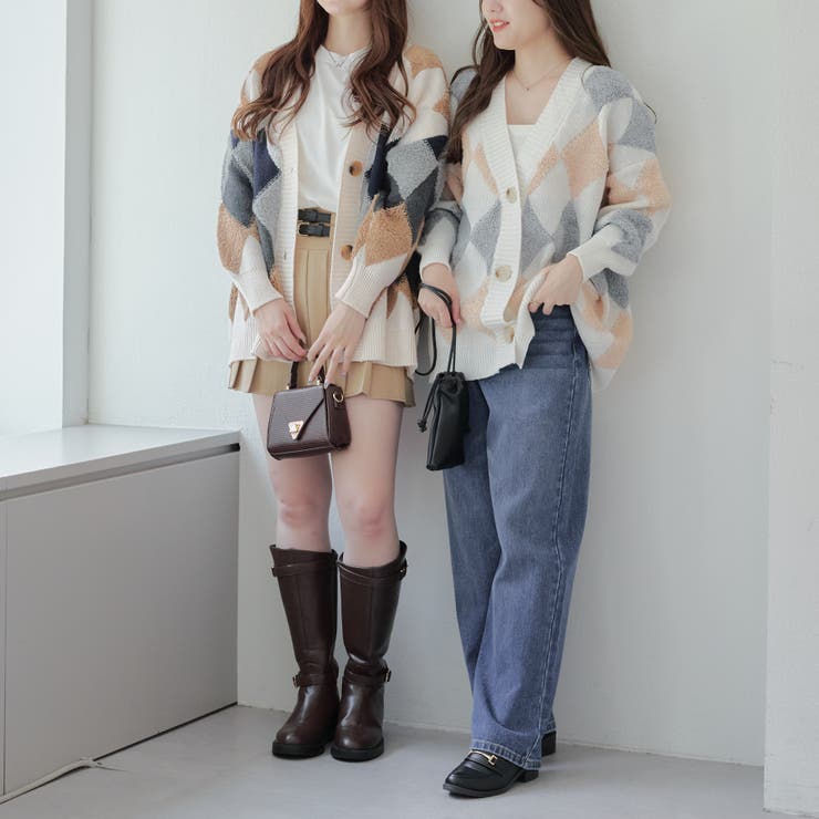 アーガイルカーディガン[品番：OLOW0014240]｜RMAF NICE CLAUP / OLIVE