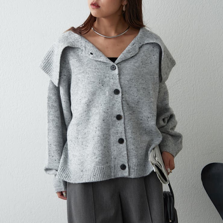 s*i様 シーマリー　襟付きカーディガン サイズ40 グレー ロングカーディガン 襟付き ニットカーディガン R32-173