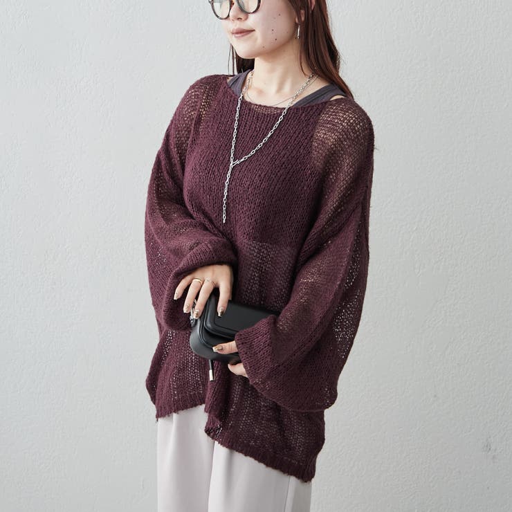 Web限定・リバイバル】モヘアタッチ透かしニット[品番：OLOW0014119