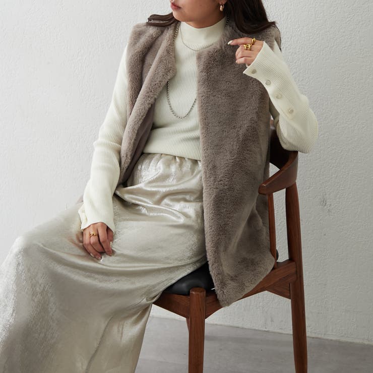 フェイクエコファーロングベスト[品番：OLOW0014025]｜RMAF NICE CLAUP