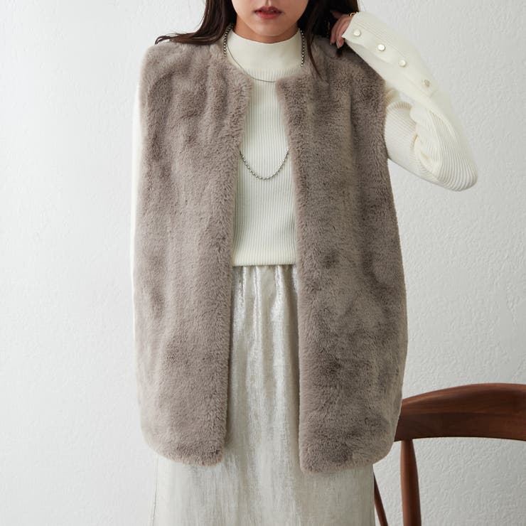 フェイクエコファーロングベスト[品番：OLOW0014025]｜RMAF NICE CLAUP